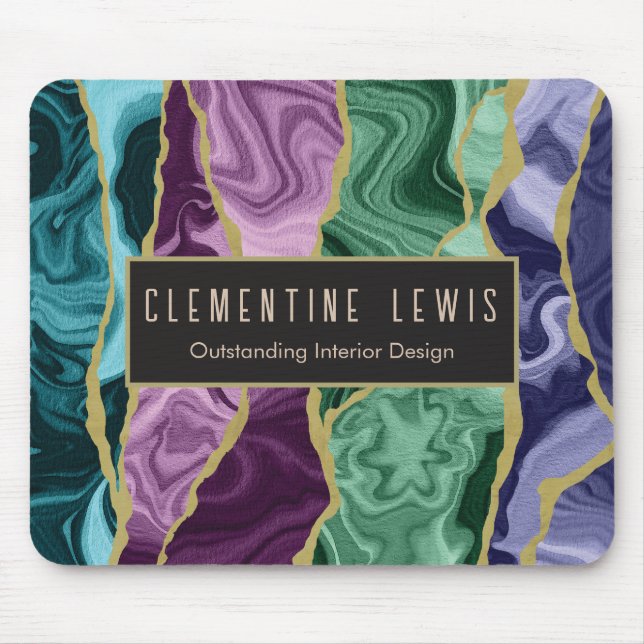 Peacock Watercolour Agate V1 Customisable Mouse Mat (Front)