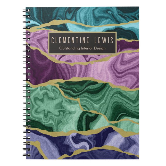 Peacock Watercolour Agate V2 Customisable Notebook (Front)