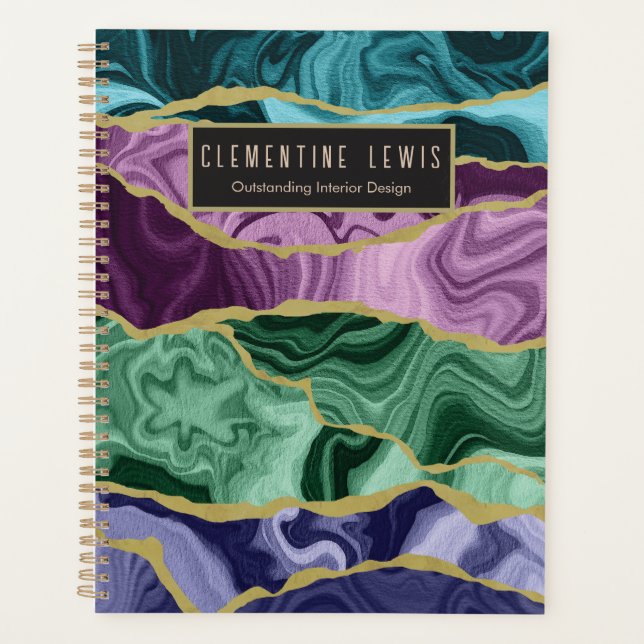 Peacock Watercolour Agate V2 Customisable Planner (Front)