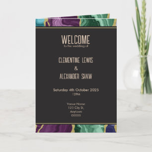 Peacock Watercolour Agate Wedding Programme