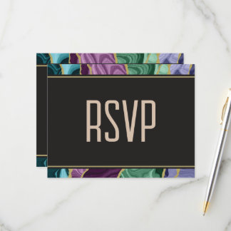 Peacock Watercolour Agate Wedding RSVP Card