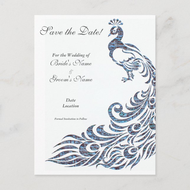 Peacock Wedding Announcement Postcard (Front)