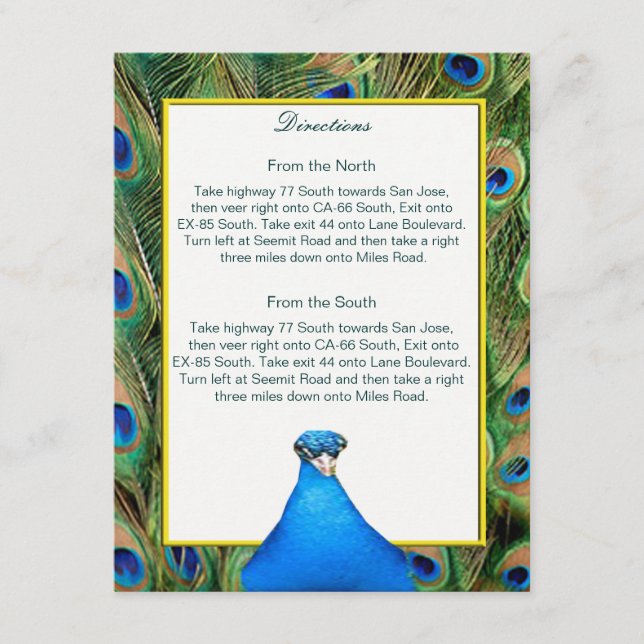 Peacock Wedding Direction Card (Front)