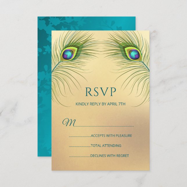 Peacock Wedding Elegant Floral RSVP Card (Front/Back)