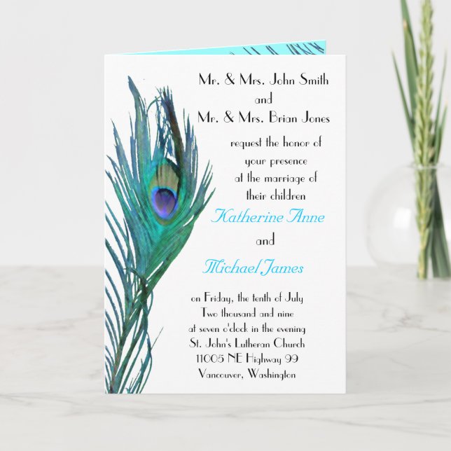 Peacock Wedding Invitation (Front)