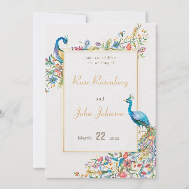 Peacock Wedding Invitation (Front)