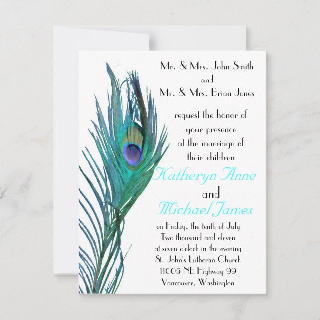 Peacock Wedding Invitation #3 (Front)