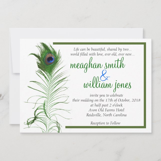 Peacock Wedding Invitation 5X7 (Front)