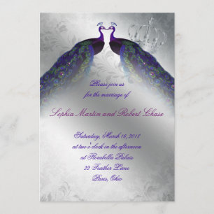 Peacock Wedding Invite Indigo Vintage Silver