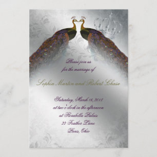 Peacock Wedding Invite PGO Silver Vintage Modern
