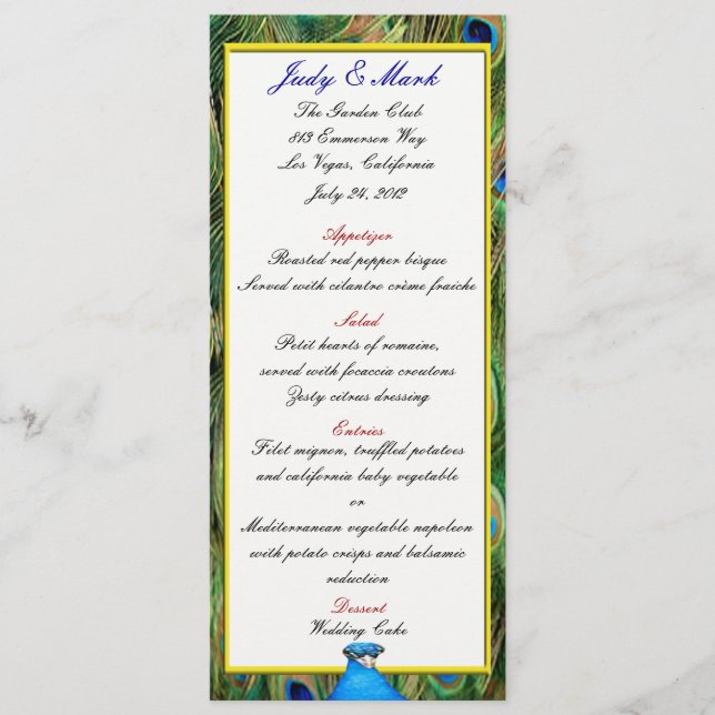 Peacock Wedding Menu Card (Front)