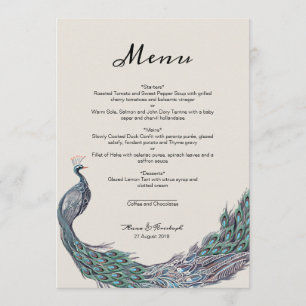 PEACOCK WEDDING MENU CARD
