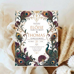 Peacock Wedding Nouveau Elegant Peacock Feather Invitation