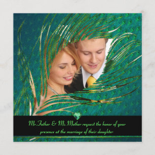 Peacock wedding photo invitations