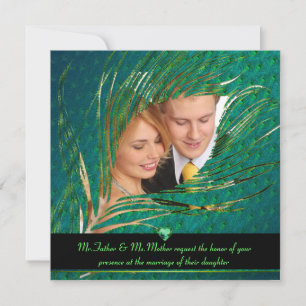 Peacock wedding photo invitations