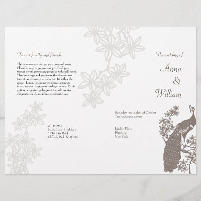 Peacock Wedding Program Flyer (Front)