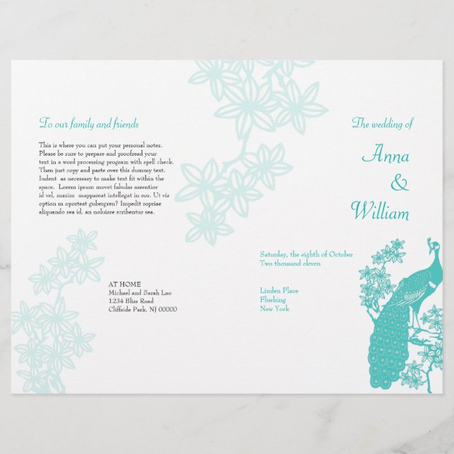 Peacock Wedding Program Flyer (Front)