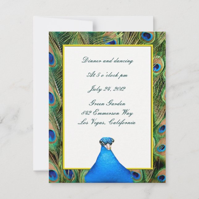 Peacock Wedding Reception Card (Front)