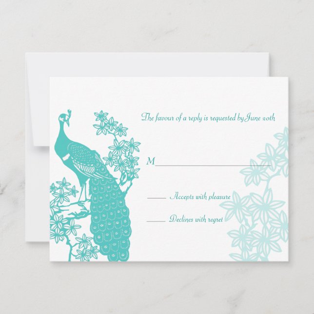 Peacock Wedding Reply Card (Front)