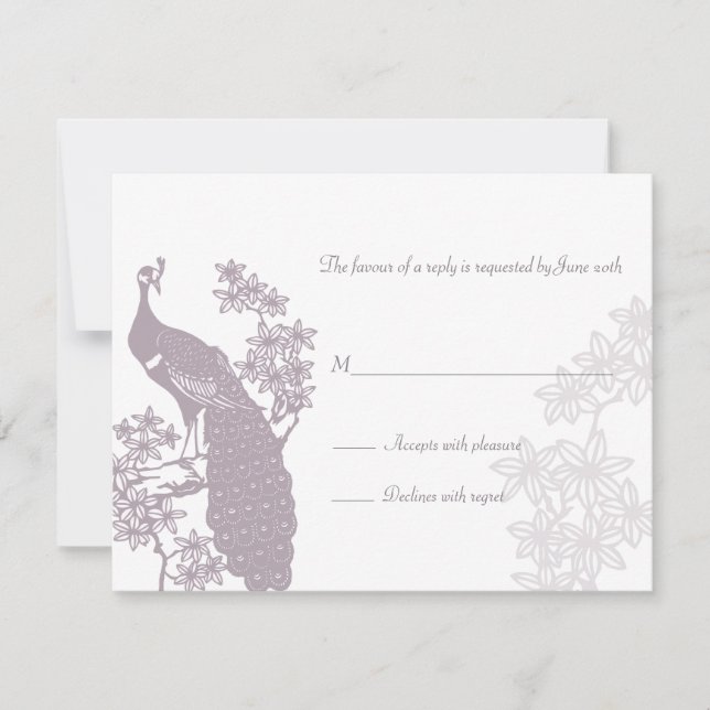 Peacock Wedding Reply Card (Front)