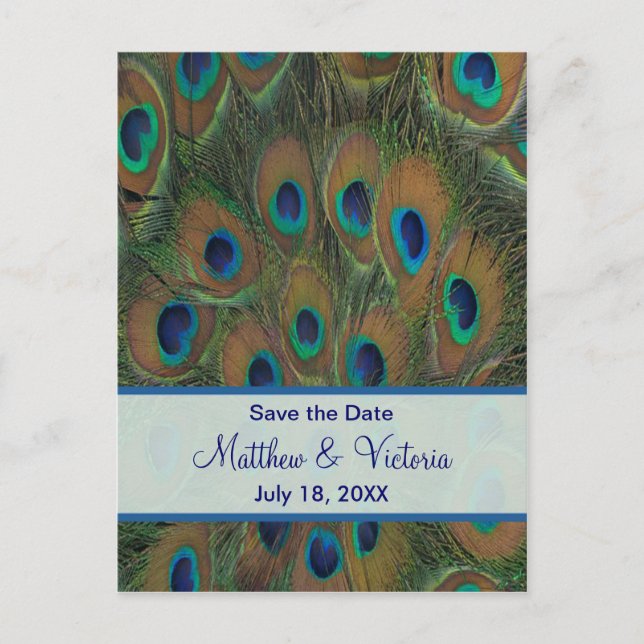 Peacock Wedding Save The Date Announcement Postcard (Front)
