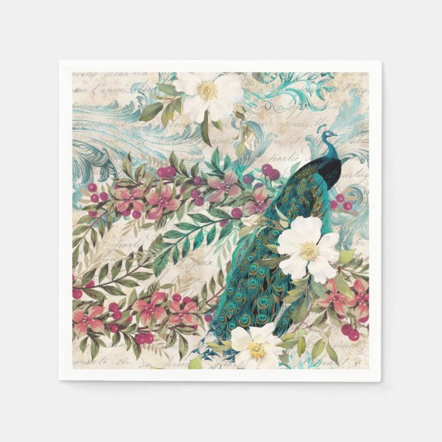 Peacock Wedding Supplies Paper Napkins (Front)