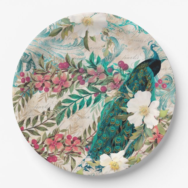 Peacock Wedding Supplies Paper Plates (Front)