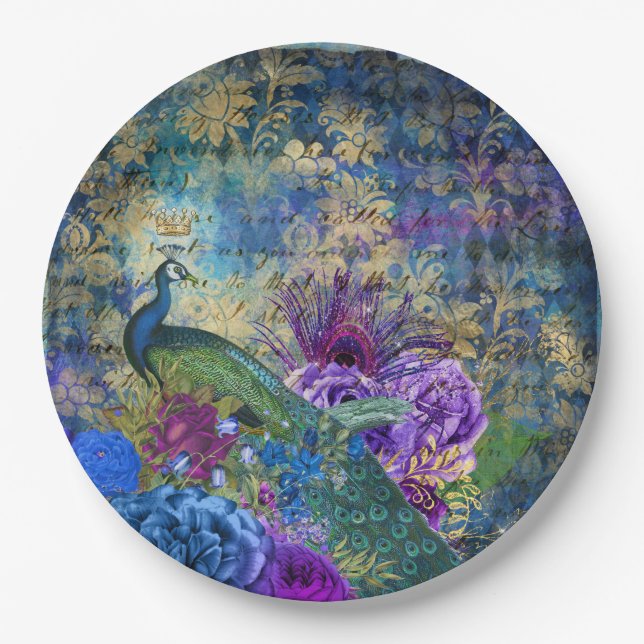 Peacock Wedding Supplies Paper Plates (Front)