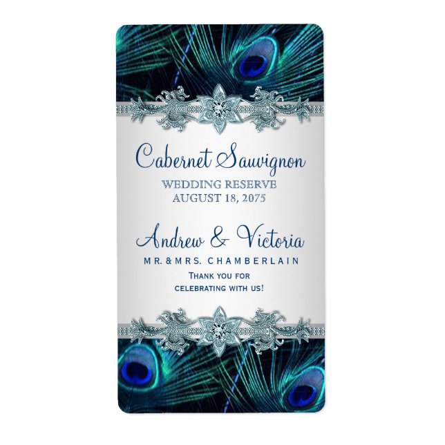 Peacock Wedding Wine Labels (Front)
