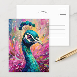 Peacock Whimsical Modern Impressionist Art Postcard