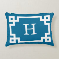 Peacock White Greek Key Framed #2 Initial Monogram