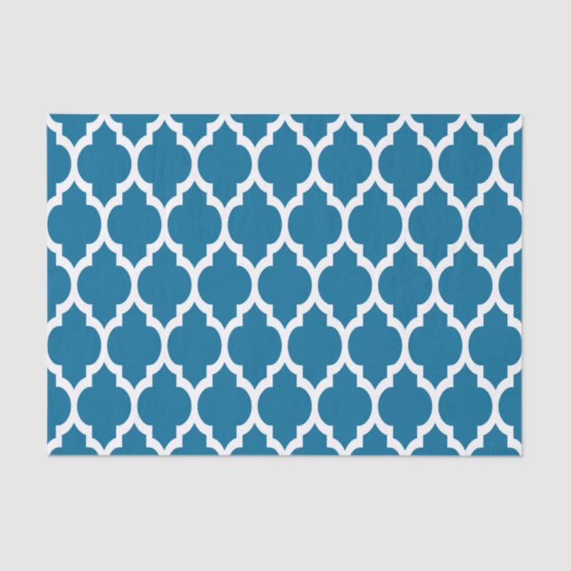Peacock, White Moroccan Quatrefoil Pattern #4 Tissue Paper (Front)