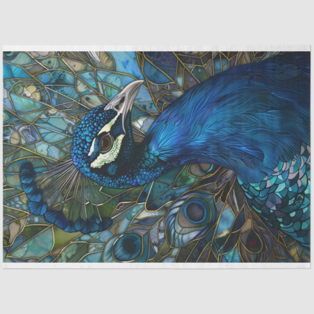 Peacock with a Stained Glass Background Decoupage Tissue Paper (Front)