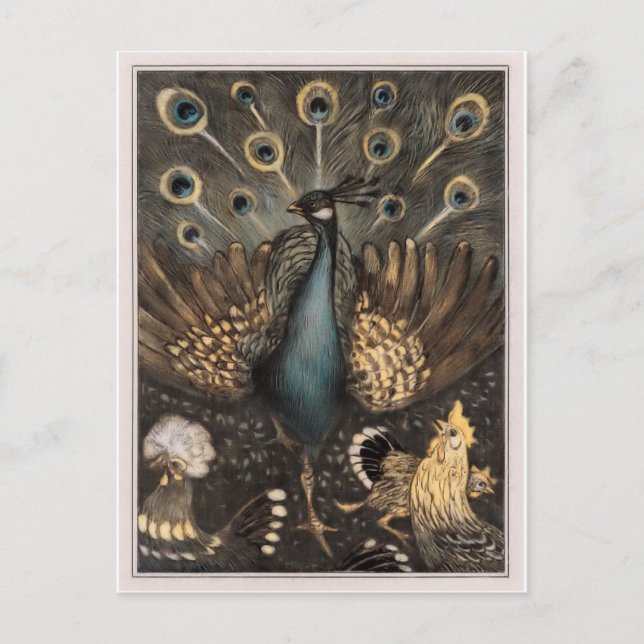 Peacock with chickens  (1878-1910) Theo van Hoytem Postcard (Front)