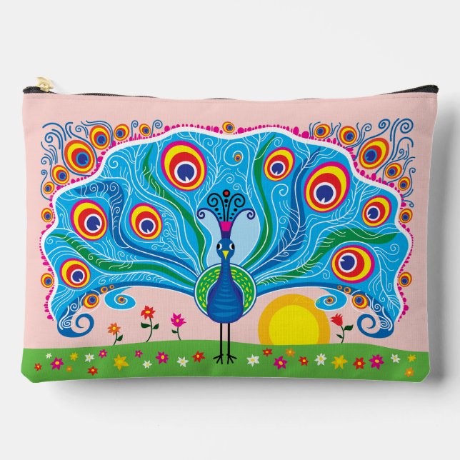 Peacock with Flowers Accessory Pouch (Front)