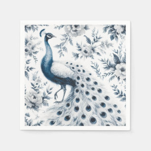 Peacock with flowers blue napkin