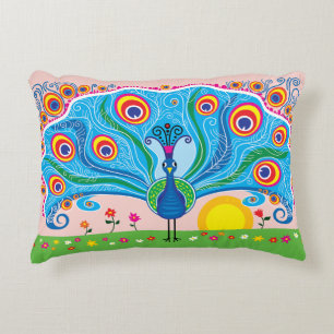 Peacock with Flowers Decorative Cushion
