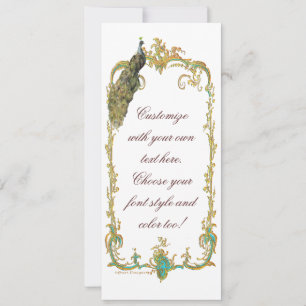 Peacock with Gold Baroque Frame Invitation Card