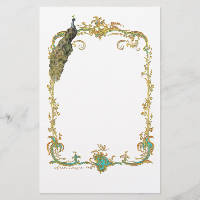 Peacock with Gold Frame Ornate Art Print (Front)