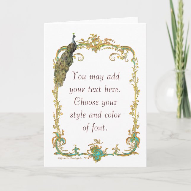 Peacock with Gold Frame Ornate Art Print Card (Front)