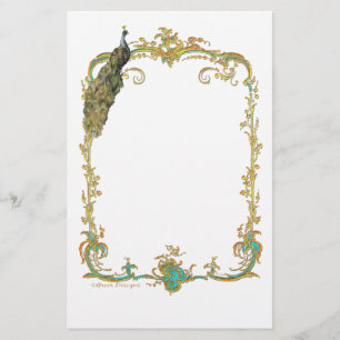 Peacock with Gold Frame Ornate Stationery