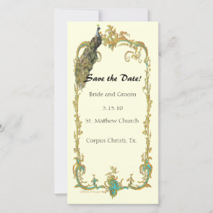 Peacock with Gold Frame "Save the Date" Card