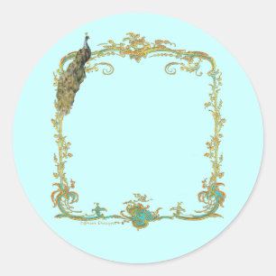 Peacock with Gold Frame "Save the Date" Sticker