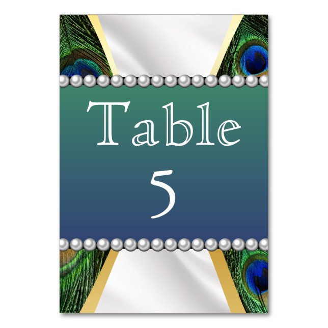 Peacock with Gold Silver Drapery Table Number (Front)