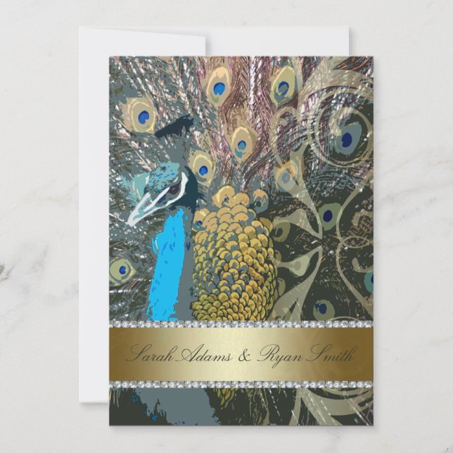 Peacock with Jewels Rehearsal Dinner Invitation (Front)