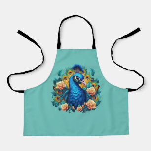 Peacock With Peach Roses Apron