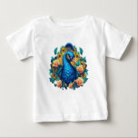 Peacock With Peach Roses Baby T-Shirt<br><div class="desc">Behold the majestic beauty of our stunning artwork featuring a resplendent peacock adorned with a cascade of peach pink roses. Vibrant hues and intricate details bring this magnificent creature to life, with its iridescent plumage shimmering in hues of blue, green, and gold, while delicate roses add a touch of softness...</div>