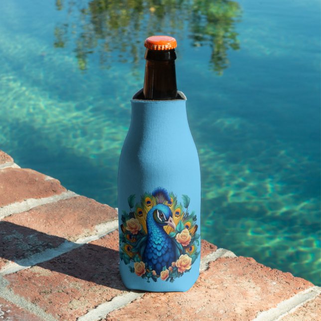 Peacock With Peach Roses Bottle Cooler (In Situ Pool)