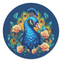 Peacock With Peach Roses