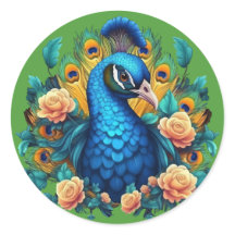 Peacock With Peach Roses
